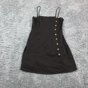 Nine Britton Dress Womens Large Black Button Front Linen Blend Mini Sundress NWT